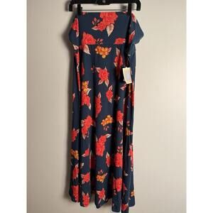 LuLaRoe Maxi Skirt Dress Floral Roses Blue Flowy High Yoga Waist 2XL XXL NWT